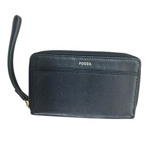 Fossil Black Leather Wristlet Wallet Zip